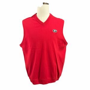 Ashworth Men's Red 100% Cotton Georgia Bulldogs Sweater Vest Sz M Peru Dawgs